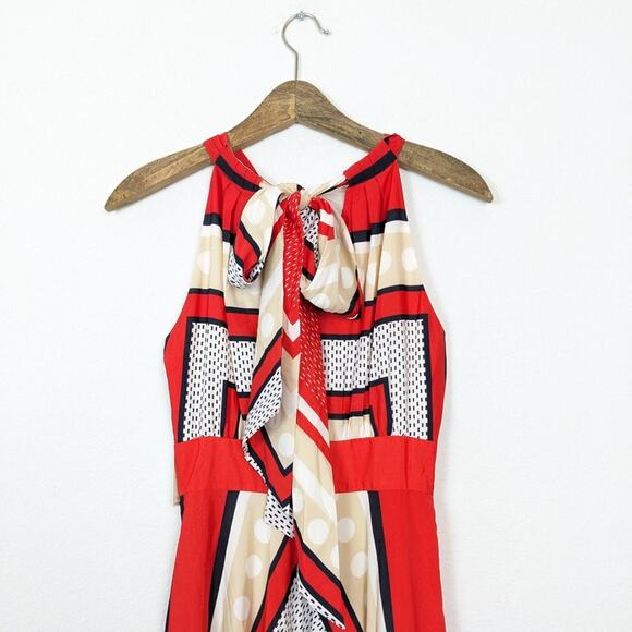 NWT Eliza J Scarf Print Crepe De Chine Halter Neck Tie Maxi Dress Size 2 - Picture 5 of 11